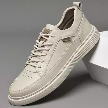 Дышащая мужская повседневная обувь из натуральной кожи, обувь для скейтборда для мужчин, модные кроссовки на шнуровке, универсальная мужская вулканизированная обувь 38