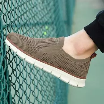 Дышащая мужская повседневная обувь, легкая уличная мужская прогулочная обувь, Нескользящие мужские кроссовки, кроссовки без шнуровки на плоской подошве 40 чёрный