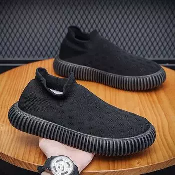 Дышащая мужская повседневная обувь с сеткой, нескользящая и легкая мужская прогулочная обувь 39 чёрный