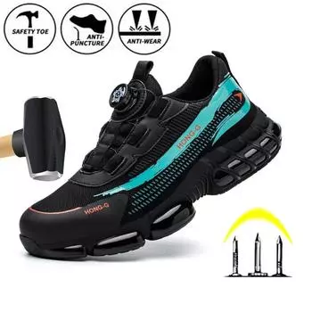 Дышащая мужская рабочая защитная обувь с вращающейся пряжкой, черная неразрушимая обувь со стальным носком, устойчивые к проколам кроссовки унисекс на платформе, 1 пара 40 синий