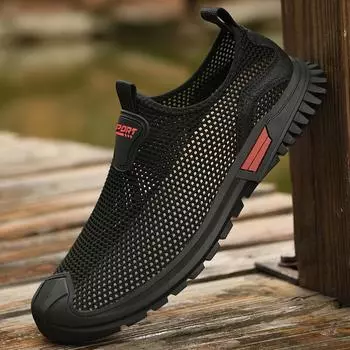 Дышащая мужская сетчатая обувь Легкие кроссовки для бега Повседневная обувь для ходьбы Нескользящие мокасины Удобные летние лоферы Slip-On 38 чёрный
