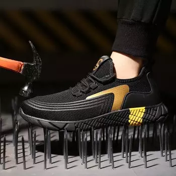 Дышащая мужская защитная обувь, ботинки со стальным носком, повседневные мужские ботинки, рабочая неубиваемая обувь, устойчивые к проколам рабочие кроссовки 37 белый