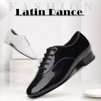 Дышащая обувь для бальных танцев для мальчиков, черная кожаная обувь для латинского джаза, танго, вальса 38 чёрный