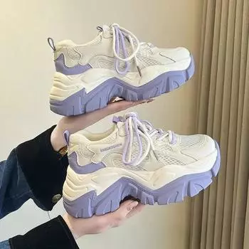 Дышащая обувь для папы с сеткой, новая женская удобная обувь на танкетке, на толстой подошве, со шнуровкой, спортивные кроссовки для бега, Zapatillas Mujer 35