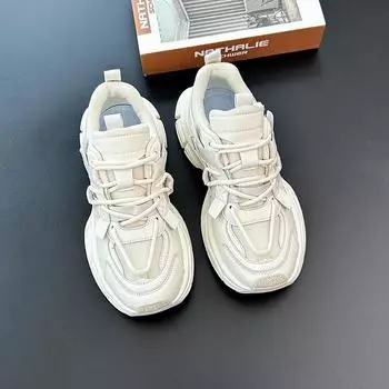 Дышащая обувь для папы с сеткой, новая женская удобная обувь на танкетке, на толстой подошве, со шнуровкой, спортивные кроссовки для бега, Zapatillas Mujer 35 бежевый