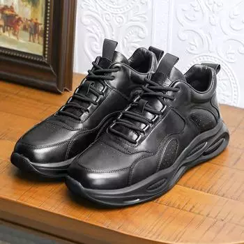 Дышащая обувь на воздушной подушке Мужская кожаная обувь Повседневная обувь на шнуровке Полированная модная универсальная обувь для папы 38