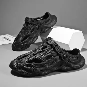 Дышащая обувь с полыми отверстиями унисекс, шлепанцы из ЭВА, модная домашняя мужская обувь, мужские и женские уличные пляжные тапочки, нескользящие сандалии 35