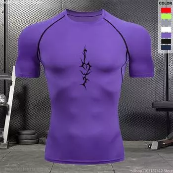 Дышащая одежда для фитнеса, мужская летняя спортивная и досуговая компрессионная футболка с короткими рукавами для бега, быстросохнущий топ S-3XL S