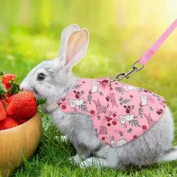 Дышащая одежда для кроликов Тяговый канат Мультяшный узор Тяговый канат для кроликов Грудь Спина Открытый M розовый