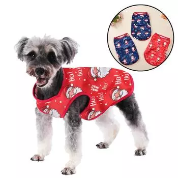 Дышащая одежда для собак средних и маленьких пород, кошек, мягкая футболка с принтом Санта-Клауса, щенок, шнауцер, чихуахуа, рождественский костюм XS