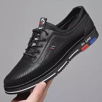 Дышащая осенняя повседневная мягкая кожаная мужская обувь 43 чёрный