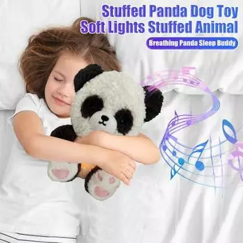Дышащая панда, друг для сна, мягкая игрушка, успокаивающая обнимающаяся панда с реалистичным дыханием и мягкими музыкальными огнями черный белый