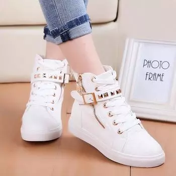 Дышащая парусиновая обувь для женщин. Высокие кроссовки. Весенняя классика для девочек. 35 чёрный