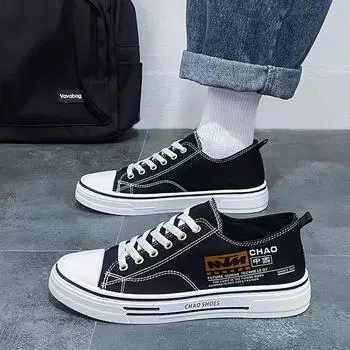 Дышащая парусиновая обувь Мужская обувь, низкая обувь Модная студенческая повседневная обувь Tide 39 чёрный