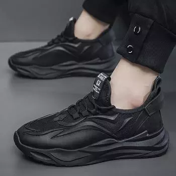 Дышащая повседневная черная толстая подошва увеличивающая рост сетчатая мягкая подошва спортивная обувь 39 чёрный