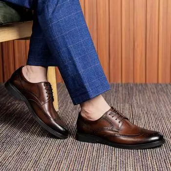 Дышащая повседневная кожаная обувь для мужчин, верхняя часть из натуральной кожи, резное деловое платье для мужчин, британские свадебные туфли с низким вырезом 38