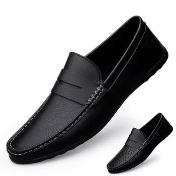 Дышащая повседневная кожаная обувь, мужские лоферы, удобная обувь для вождения, мокасины, мужская обувь 38 чёрный