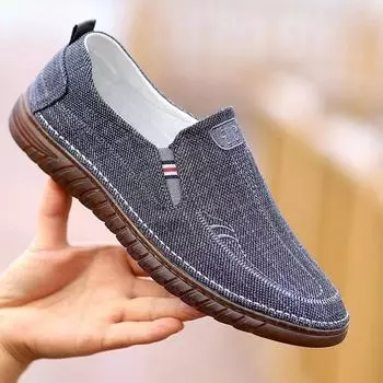 Дышащая повседневная мужская обувь из парусины на подошве из коровьего сухожилия, удобные туфли для вождения на мягкой подошве, туфли для доски, туфли из старой пекинской ткани 39 синий