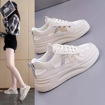 Дышащая повседневная обувь для женщин летом, увеличивающая рост обувь с полыми бортами, дышащая обувь, модная белая обувь 35 красный