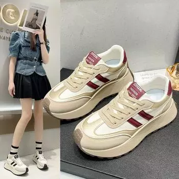 Дышащая повседневная спортивная обувь Студенческая женская обувь Маленькие белые туфли Универсальные модные туфли на толстой подошве Увеличивающие высоту туфли 35 белый