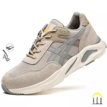 Дышащая рабочая обувь для мужчин, легкие защитные ботинки со светоотражающими полосками, неразрушимая мужская обувь, кроссовки 39 серый