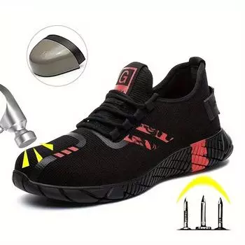 Дышащая рабочая обувь. Мужская защитная обувь со стальным носком. Противоударные и противопрокольные рабочие защитные ботинки. Рабочие кроссовки. Неразрушимая строительная обувь. 48 красный