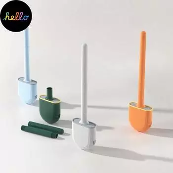 Дышащая щетка для унитаза, водонепроницаемая, с силиконовым основанием, унитазом, плоской головкой, гибкая щетка с мягкой щетиной и быстросохнущим держателем оранжевый