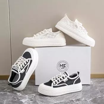 Дышащая сетчатая белая обувь на толстой подошве со шнуровкой повседневная спортивная обувь 35 чёрный