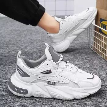 Дышащая сетчатая обувь, мужская модная универсальная белая обувь, спортивная и повседневная обувь на толстой подошве 39