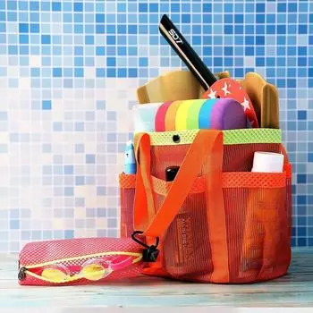 Дышащая сетчатая пляжная сумка для хранения, большая вместимость, складная, для сбора игрушек из песка, легкая, портативная, для хранения и стирки, дорожная сумка светло-синий