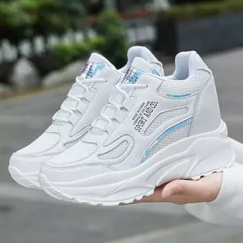 Дышащая сетчатая поверхность, увеличивающая рост, женская износостойкая платформа, повседневные кроссовки 33 белый