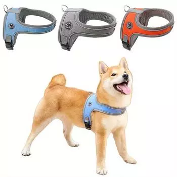 Дышащая сетчатая шлейка для собак, регулируемая, светоотражающий нагрудный ремень для домашних животных малых и средних пород, мультяшный дизайн, можно стирать в стиральной машине S оранжевый