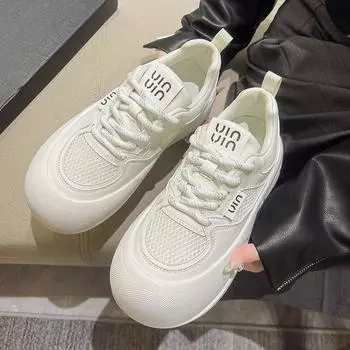 Дышащая сетка белые туфли женские летние тонкие секции повседневные спортивные большие носки толстая подошва сто с доской обувь Ins Tide 35 чёрный