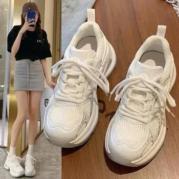 Дышащая сетка Мягкая подошва Pops Shoes Весна и лето Тонкий срез Толстая подошва Спортивные повседневные Ins Tide Женские 35 серебряный