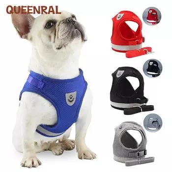 Дышащая шлейка для собак Queenral, набор поводков, светящийся ошейник для дрессировки маленьких собак, мягкие сетчатые нагрудные ремни, аксессуары для собак