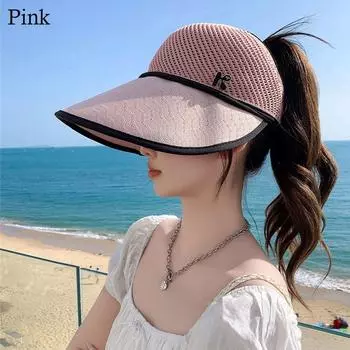 Дышащая шляпа от солнца Вязаная сетчатая шляпа рыбака Модная шляпа для защиты от солнца Летняя для улицы розовый