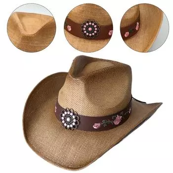 Дышащая соломенная шляпа с драгоценными камнями, женские ковбойские шляпы для путешествий с регулируемым подбородком, солнцезащитная шляпа для взрослых розовый