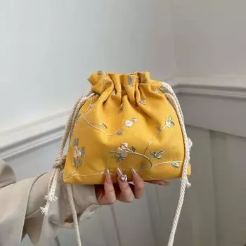 Дышащая сумка через плечо с вышитыми цветами, большая вместимость, китайский карман для школьных принадлежностей розовый