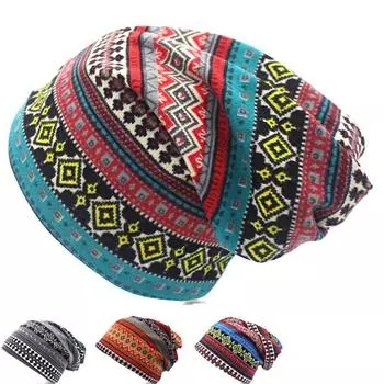 Дышащая теплая шапка унисекс, шапка в полоску с принтом, шапка с черепом, повязка на голову в стиле бохо красный