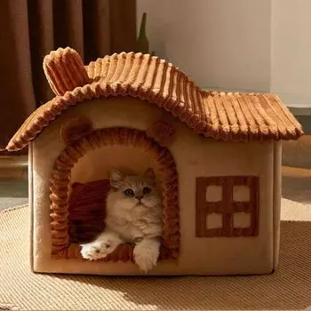 Дышащая теплая зимняя клетка вилла плюшевая кровать для домашних животных домик съемная моющаяся мягкая подушка для кошек будка для маленьких собак кошки товары для домашних животных S-Suit 3.5KG