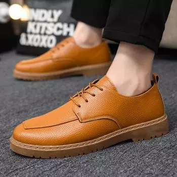Дышащая толстая подошва простая кожаная поверхность мягкая кожа британские мужские повседневные кожаные туфли нескользящая влагостойкая обувь 39
