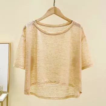 Дышащая Тонкая Одежда для Упражнений Йоги Блузка Свободная Повседневная Одежда для Тренировок Женская Летняя с Коротким Рукавом Для Улицы Прозрачная Рубашка для Защиты от Солнца Medium apricot L