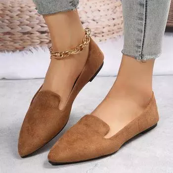 Дышащая удобная простая женская обувь с острым носком, новая повседневная модная легкая обувь на плоской подошве с неглубоким носком 36 коричневый