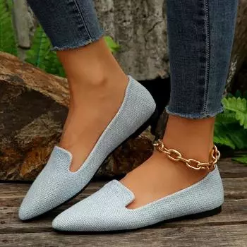 Дышащая удобная простая женская обувь с острым носком, повседневная модная легкая обувь на плоской подошве с неглубоким носком 36