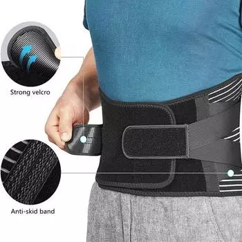 Дышащая воздушная сетка для спины для мужчин и женщин, облегчение боли в пояснице с 6 опорами, поддерживающий пояс, противоскользящая поясничная поддержка для ишиаса, сколиоза XXL-107-118cm чёрный