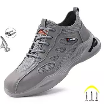 Дышащая защитная обувь, мужские рабочие ботинки, устойчивая к проколам неразрушимая защитная обувь со стальным носком, легкие удобные кроссовки 37 серый