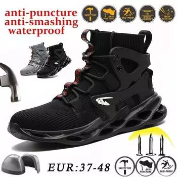 Дышащая защитная обувь с защитой от ударов и проколов. Износостойкие рабочие ботинки со стальным носком. Защитные походные ботинки для мужчин, большие размеры 37-48. 36 серый