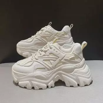 Дышащая женская обувь для пап 2024: Модная, на толстой подошве, увеличивающая рост, универсальная повседневная спортивная обувь 38