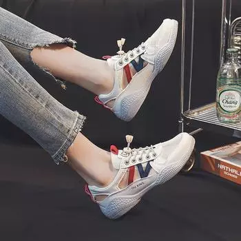 Дышащая женская обувь, корейская версия низких кроссовок для студентов, весенние и летние новые сетчатые кроссовки для досок, обувь для водных видов спорта 35 белый