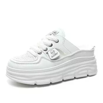 Дышащая женская обувь, повседневная тканая обувь большого размера на толстой подошве, увеличивающая рост внутри 34 белый